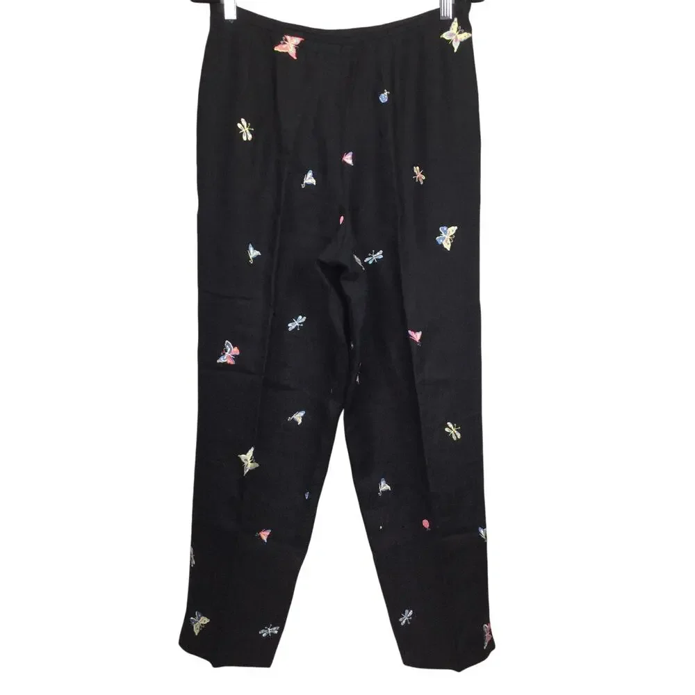 Talbots 90s Whimisgoth Artsy Linen Embroidered Nature Retro High Rise Pant 12
